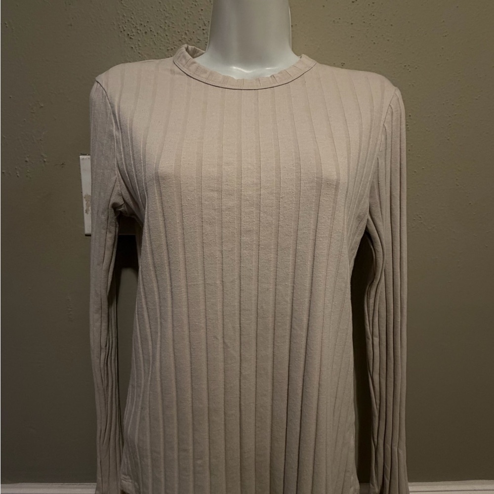 Elegant Beige Ribbed Knit Dress